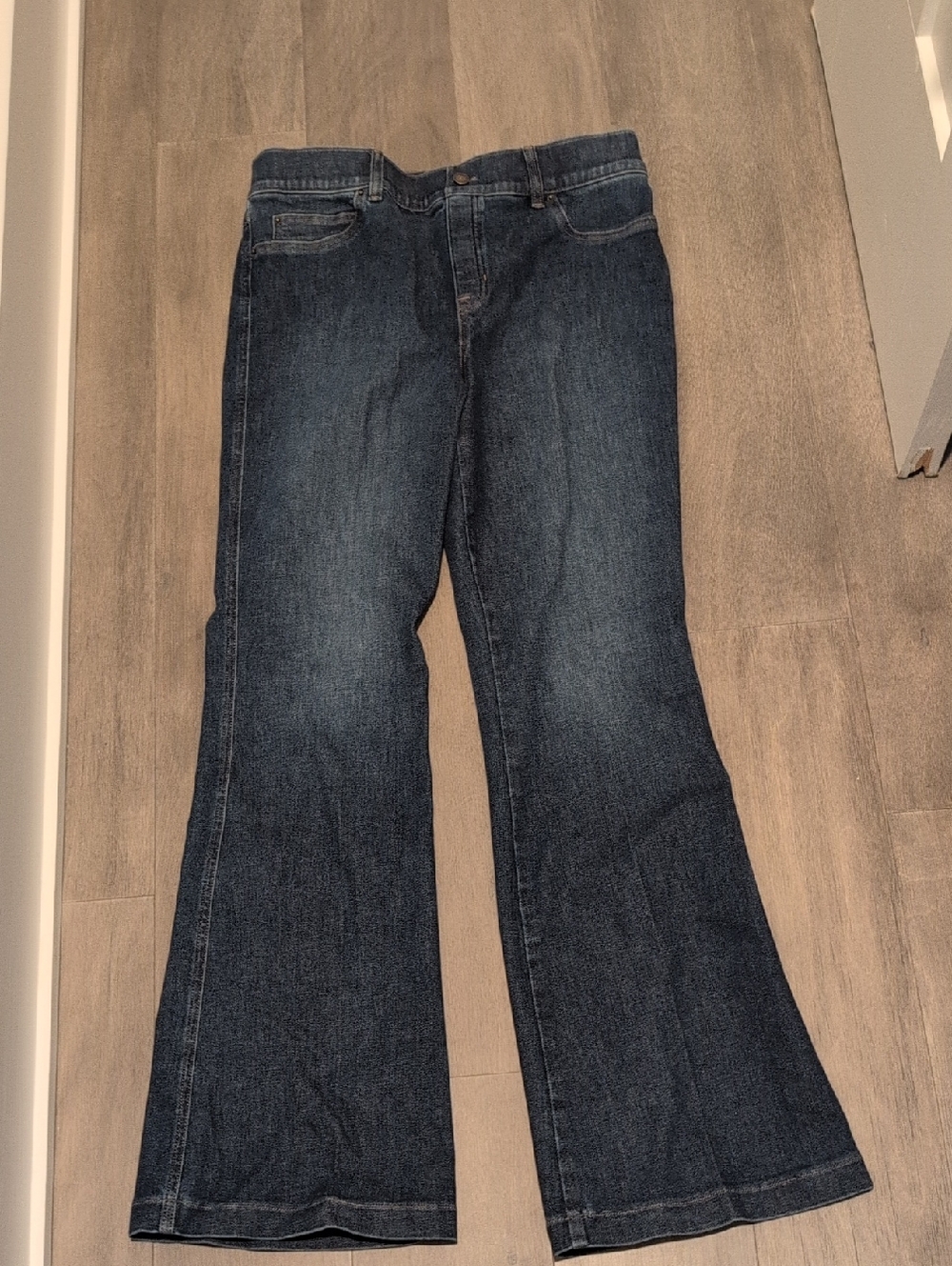 SPANX Dark Blue Flare Jeans — Stretch Wide Leg Denim